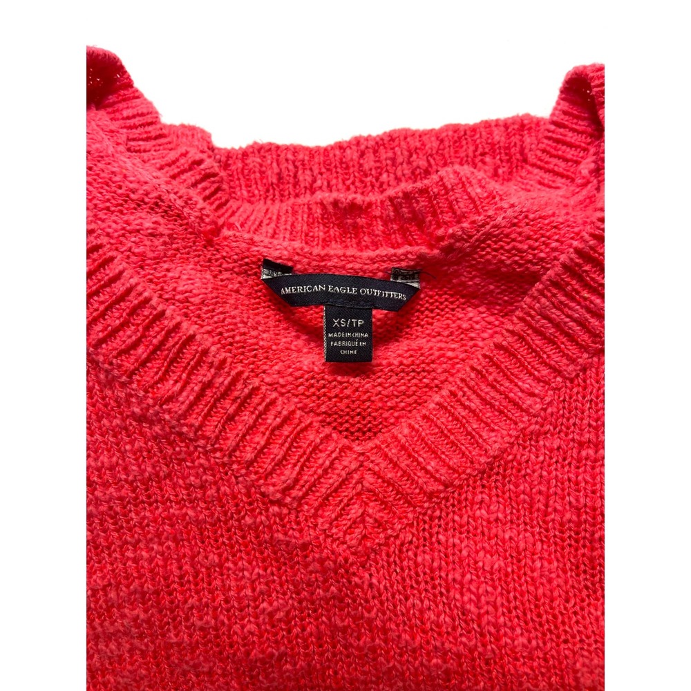 American Eagle Outfitters Womens XS Pink V-Neck Knit Sweater High Low AEO 0303 - Picture 2 of 9